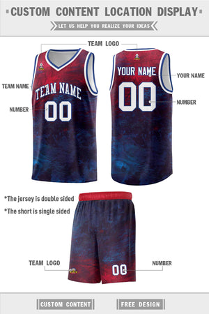 Custom Red White-Royal Pattern Tie Dye Sports Uniform Basketball Jersey