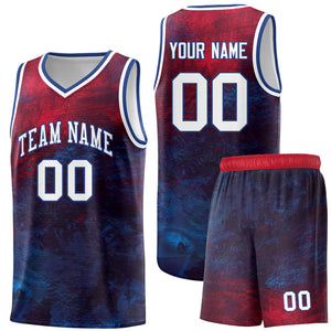 Custom Red White-Royal Pattern Tie Dye Sports Uniform Basketball Jersey