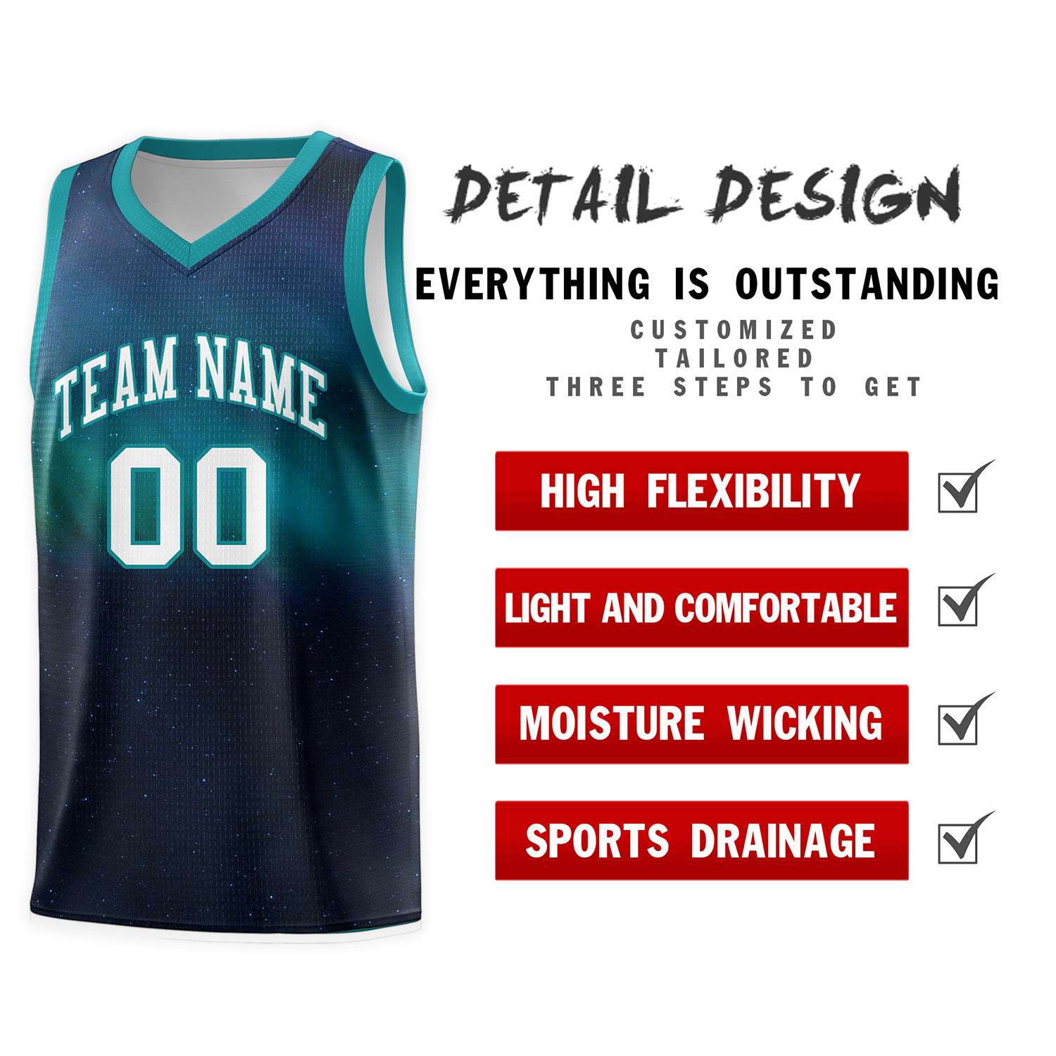 Custom Teal White Pattern Tie Dye Sports Uniform Basketball Jersey