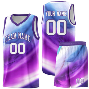 Custom Purple White Pattern Tie Dye Sports Uniform Basketball Jersey