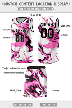 Custom Black White-Pink Pattern Tie Dye Sports Uniform Basketball Jersey