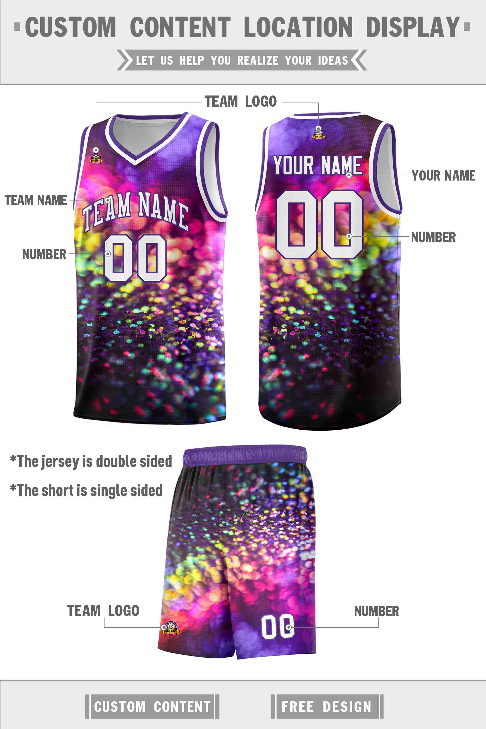 Custom Purple White Pattern Tie Dye Sports Uniform Basketball Jersey