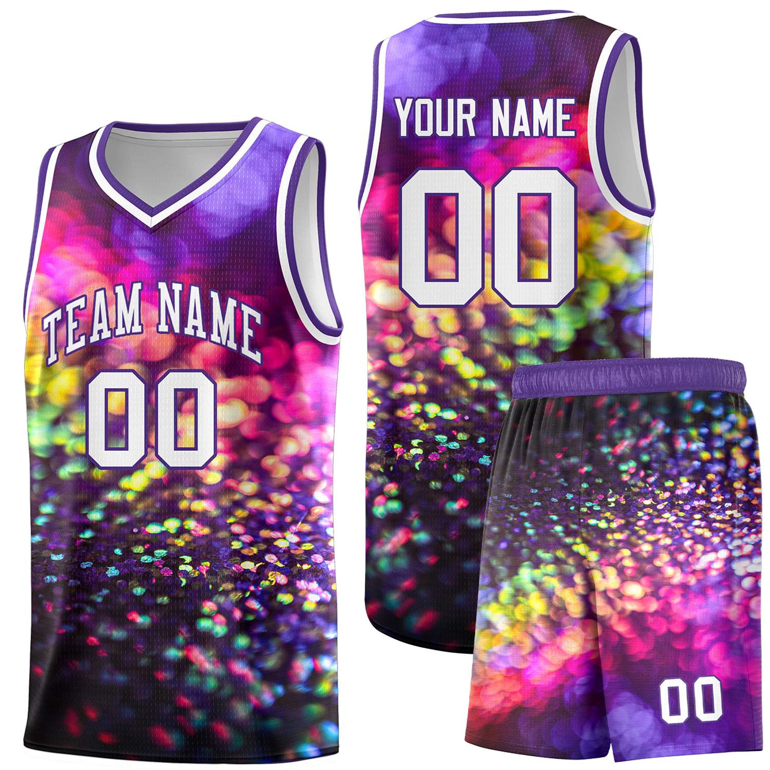 Custom Purple White Pattern Tie Dye Sports Uniform Basketball Jersey