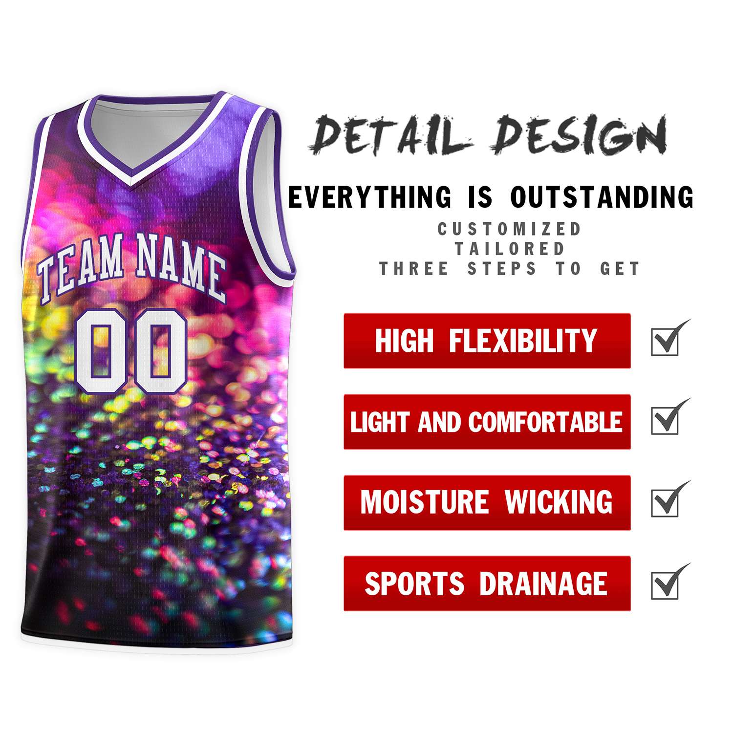 Custom Purple White Pattern Tie Dye Sports Uniform Basketball Jersey