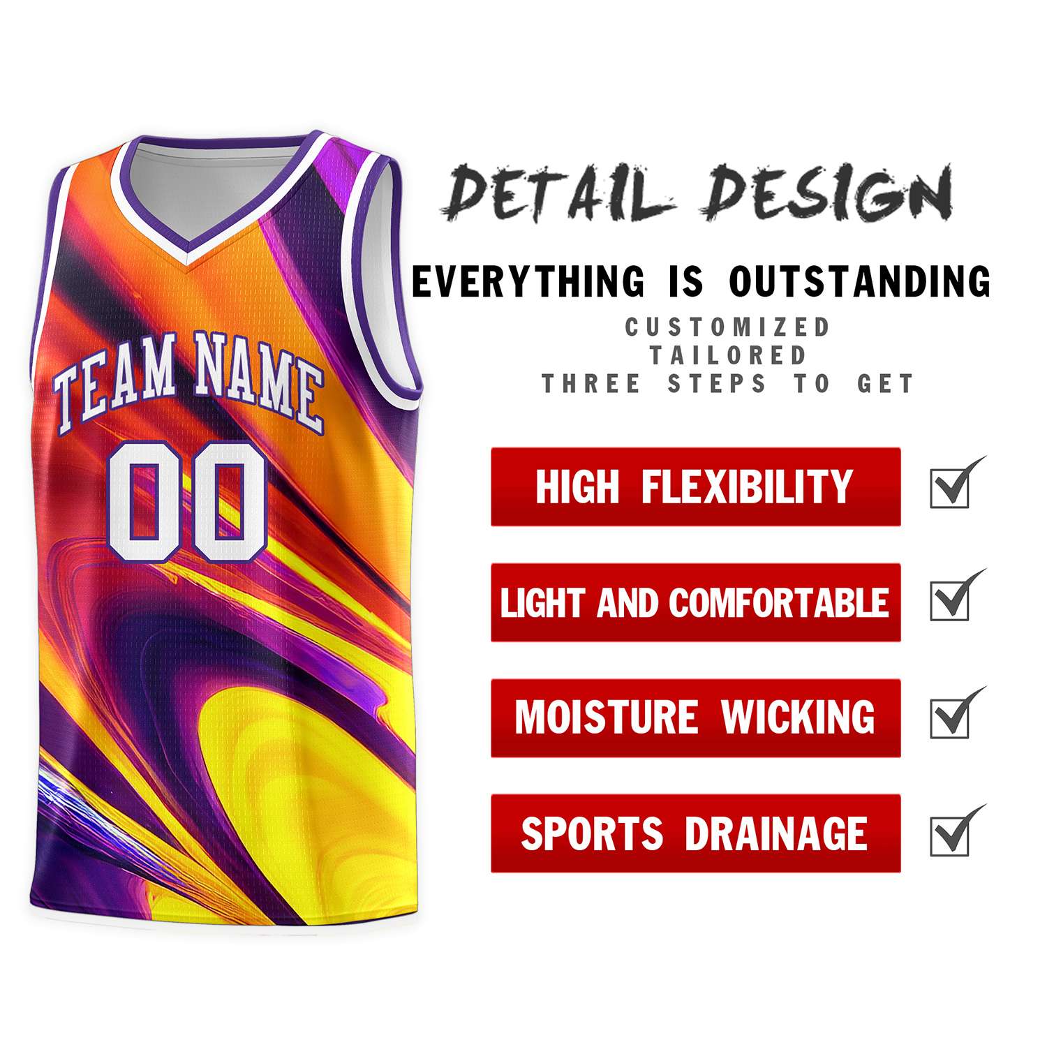 Custom Purple White Pattern Tie Dye Sports Uniform Basketball Jersey