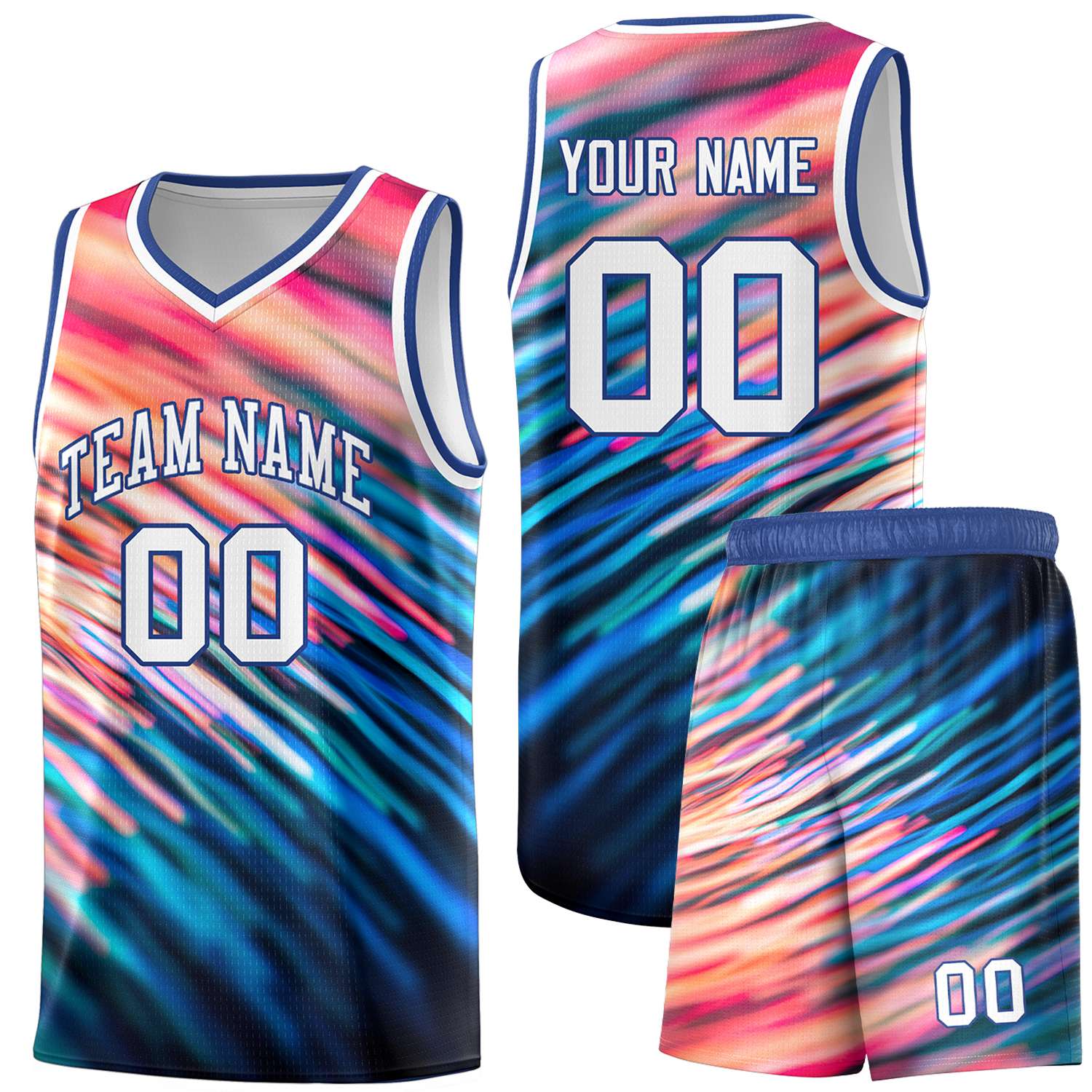 Custom Royal White Pattern Tie Dye Sports Uniform Basketball Jersey