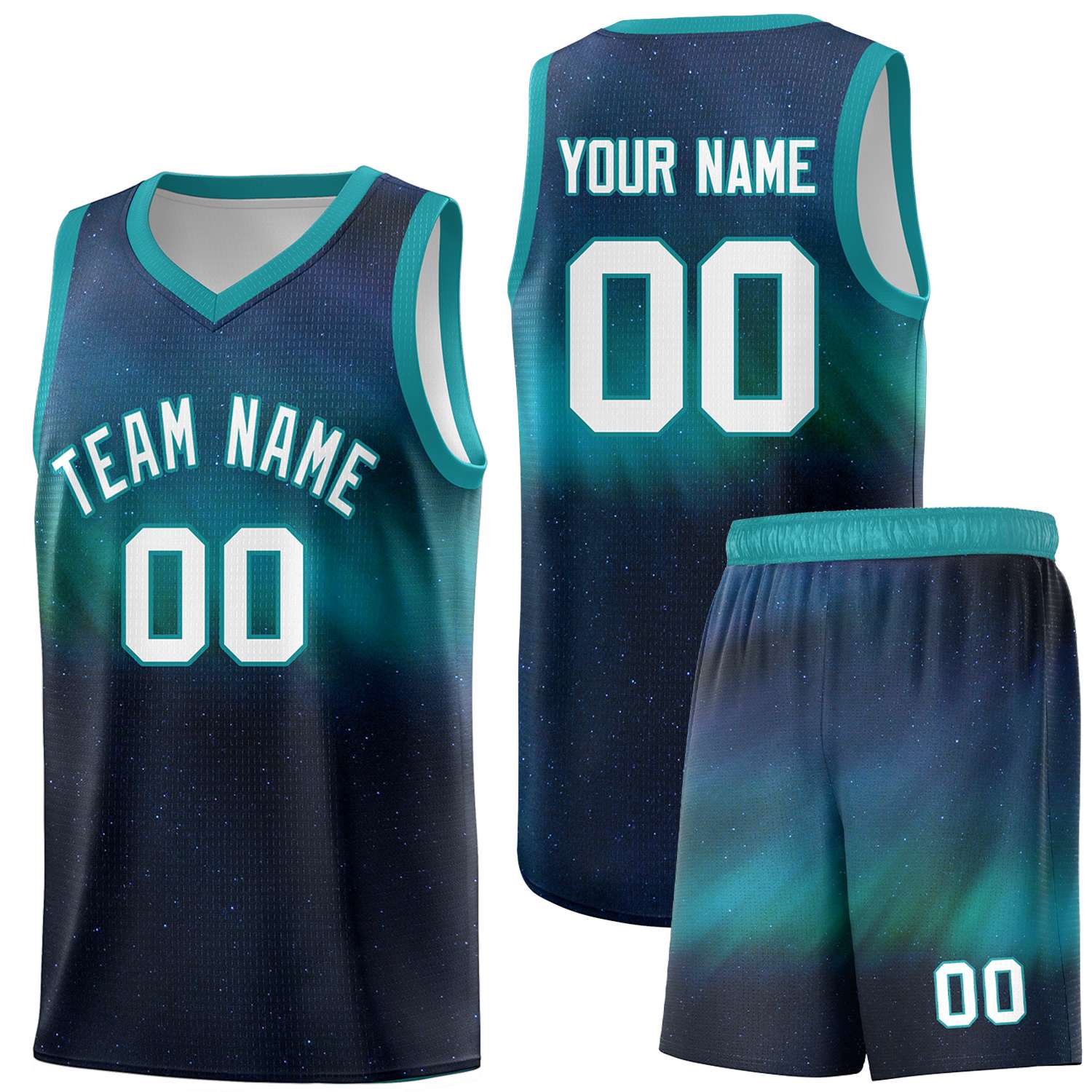 Custom Teal White Pattern Tie Dye Sports Uniform Basketball Jersey