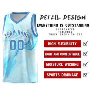 Custom Powder Blue White Pattern Tie Dye Sports Uniform Basketball Jersey