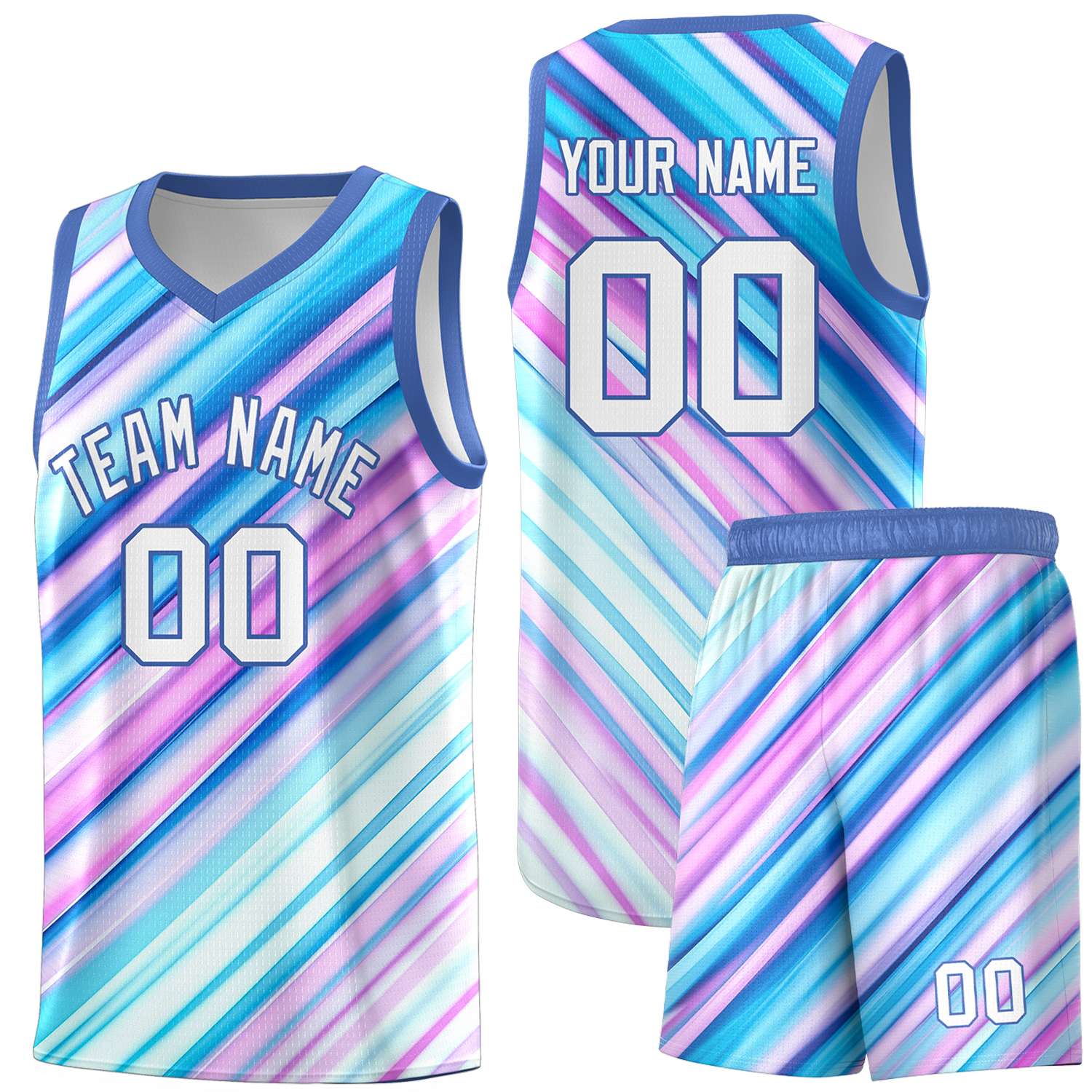 Custom Light Blue White-Purple Pattern Tie Dye Sports Uniform Basketball Jersey