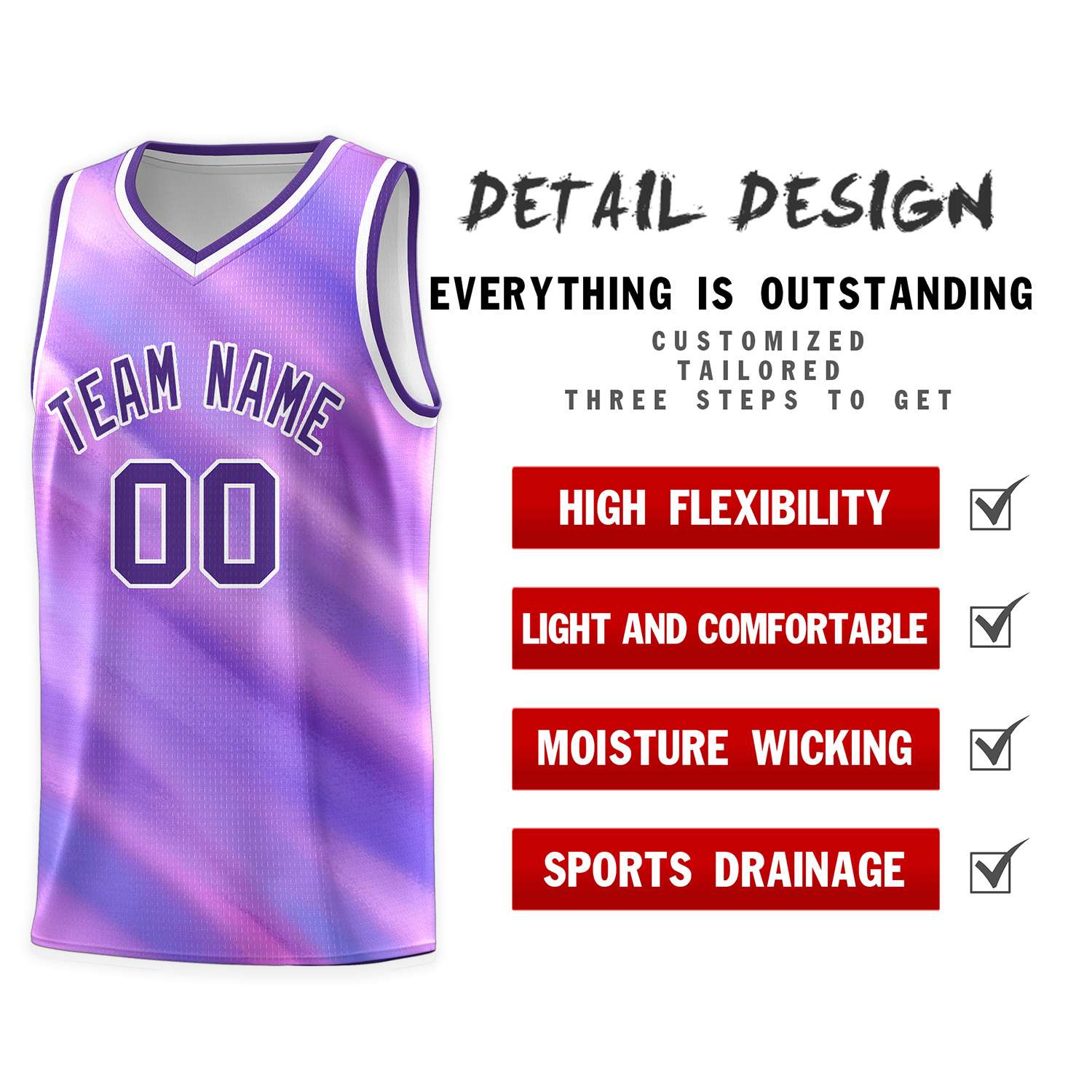 Custom Purple White Pattern Tie Dye Sports Uniform Basketball Jersey