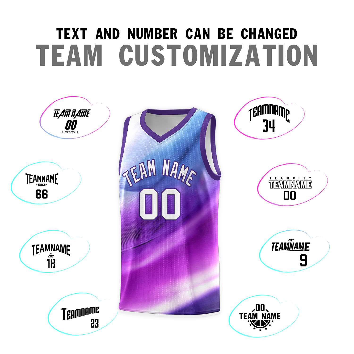 Custom Purple White Pattern Tie Dye Sports Uniform Basketball Jersey