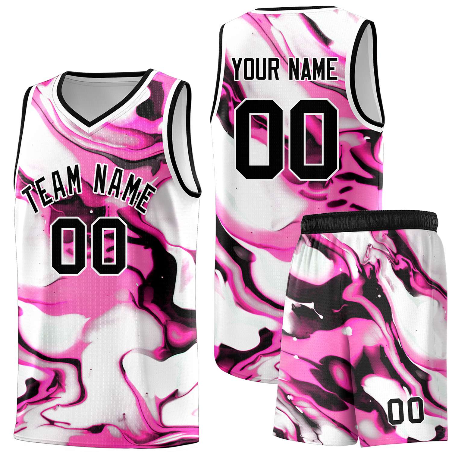 Custom Black White-Pink Pattern Tie Dye Sports Uniform Basketball Jersey