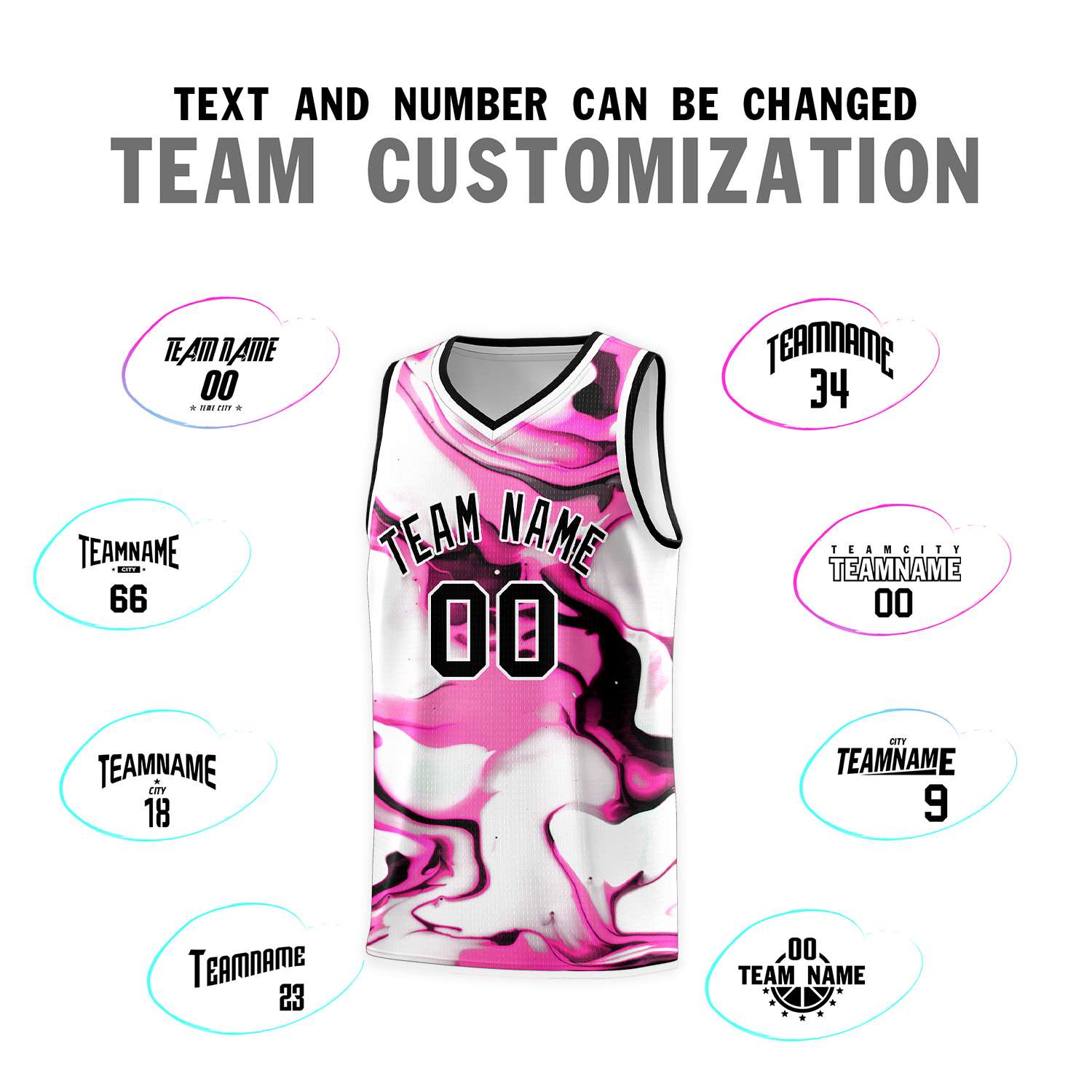 Custom Black White-Pink Pattern Tie Dye Sports Uniform Basketball Jersey