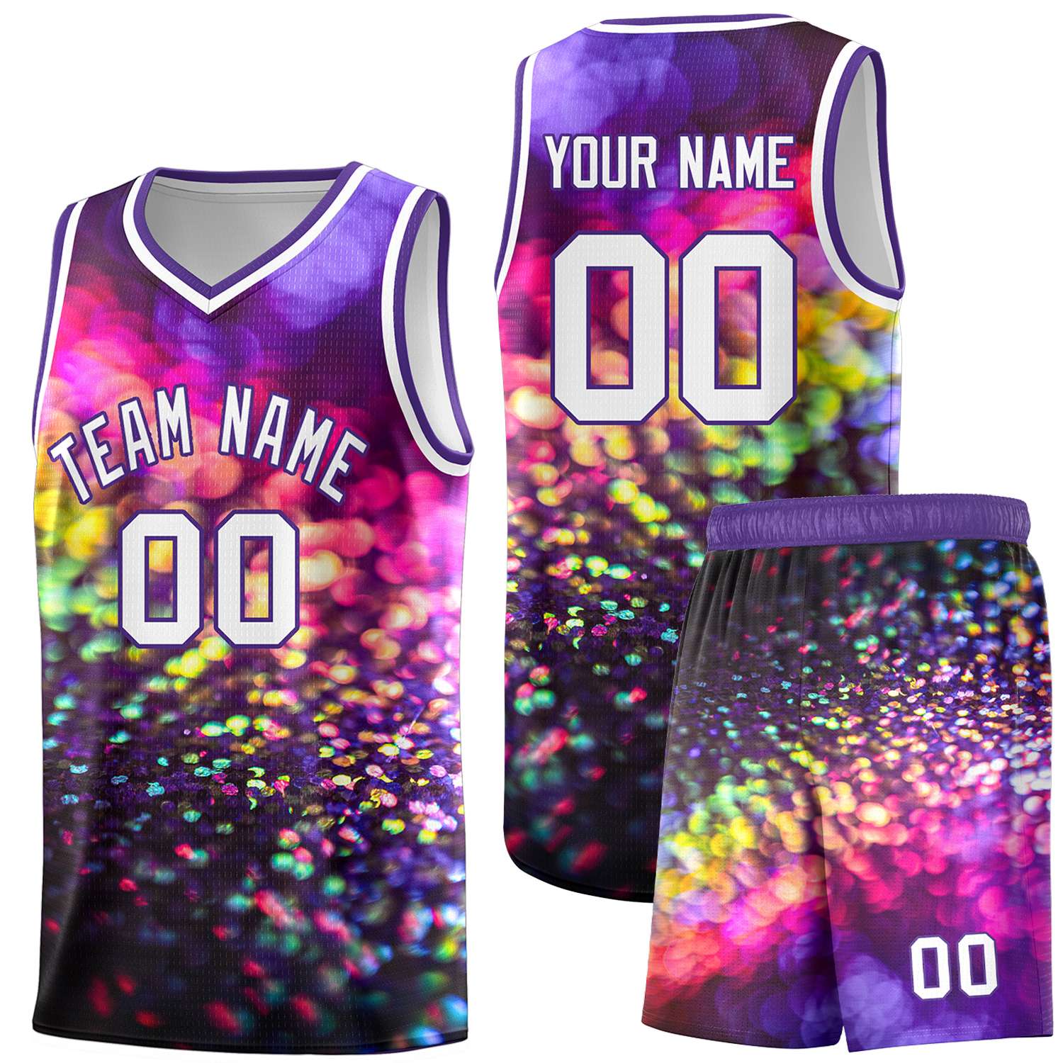 Custom Purple White Pattern Tie Dye Sports Uniform Basketball Jersey