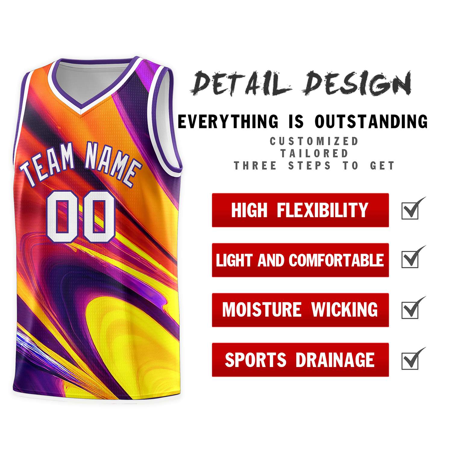 Custom Purple White Pattern Tie Dye Sports Uniform Basketball Jersey