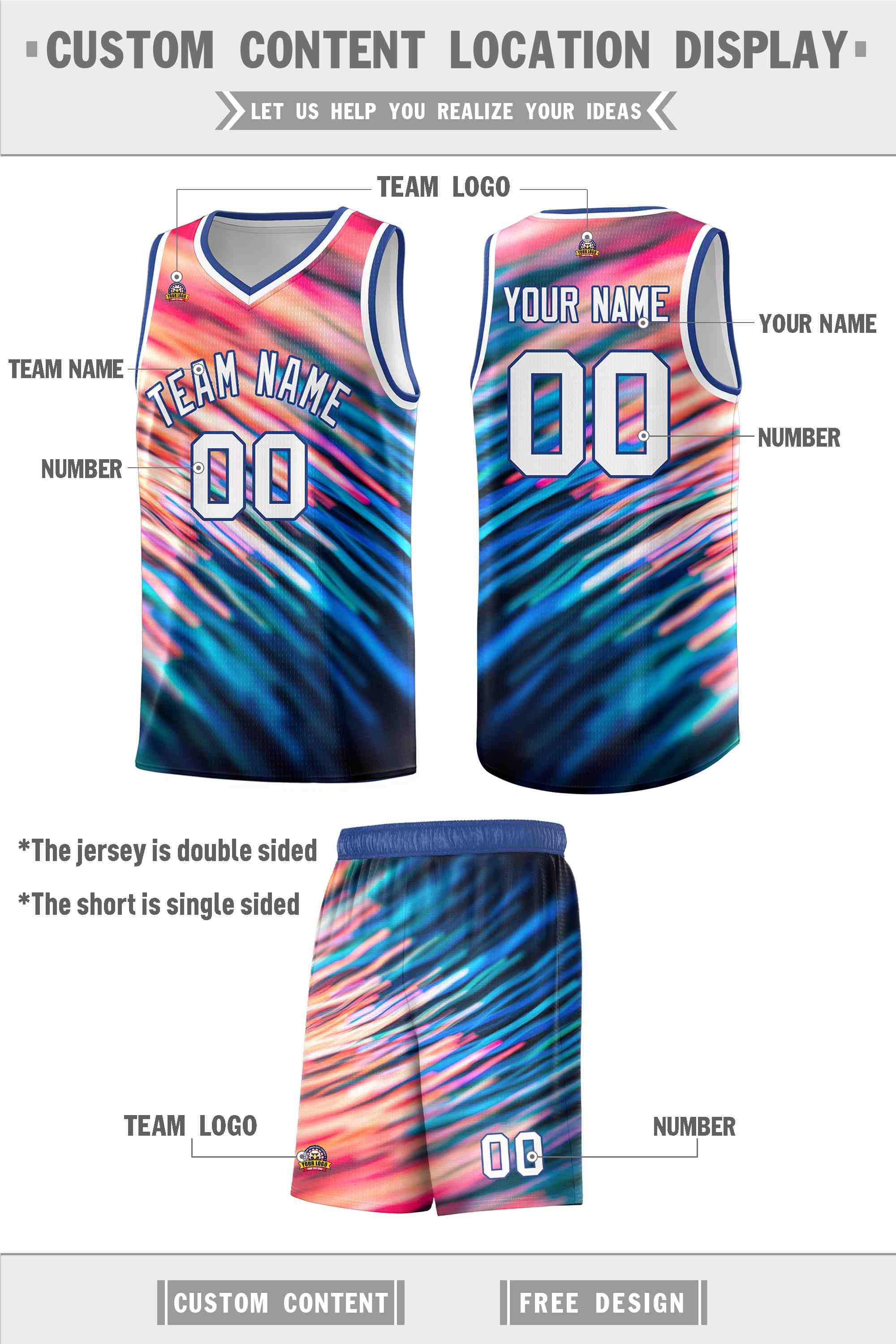 Custom Royal White Pattern Tie Dye Sports Uniform Basketball Jersey