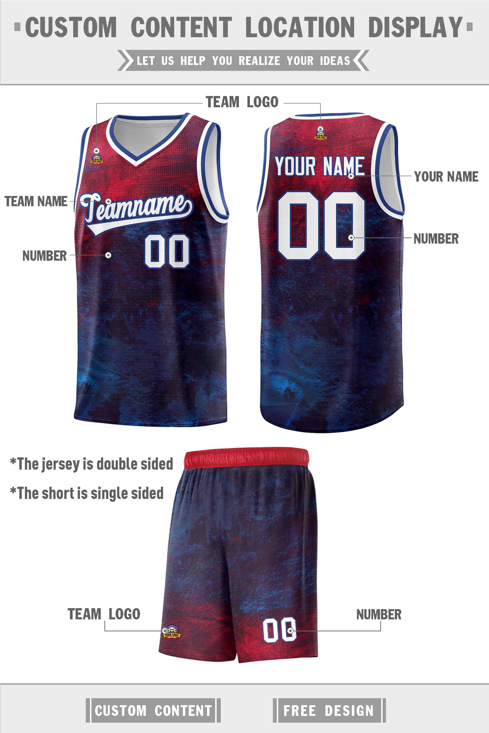 Custom Red White-Royal Pattern Tie Dye Sports Uniform Basketball Jersey