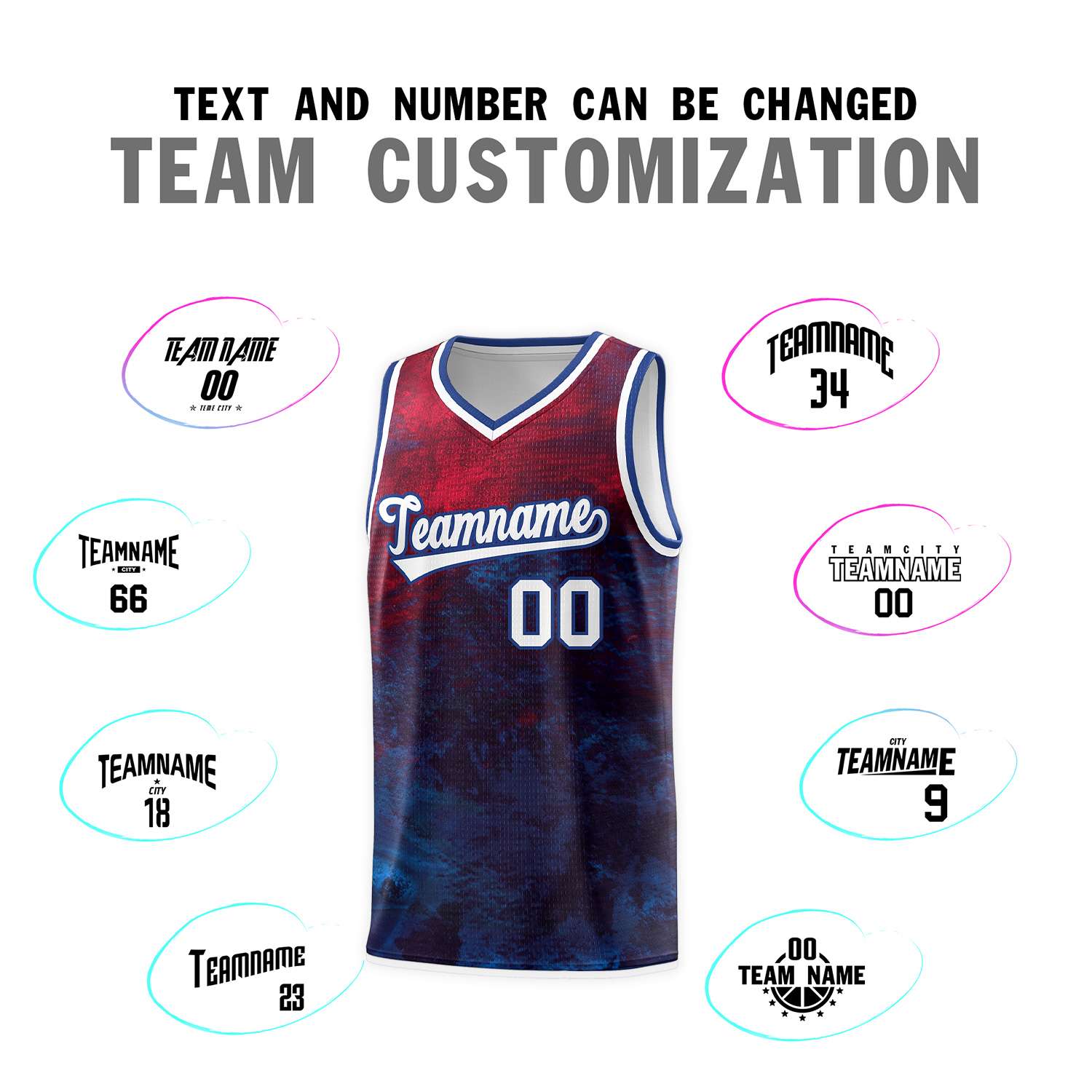 Custom Red White-Royal Pattern Tie Dye Sports Uniform Basketball Jersey