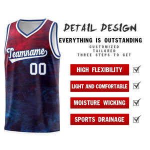 Custom Red White-Royal Pattern Tie Dye Sports Uniform Basketball Jersey