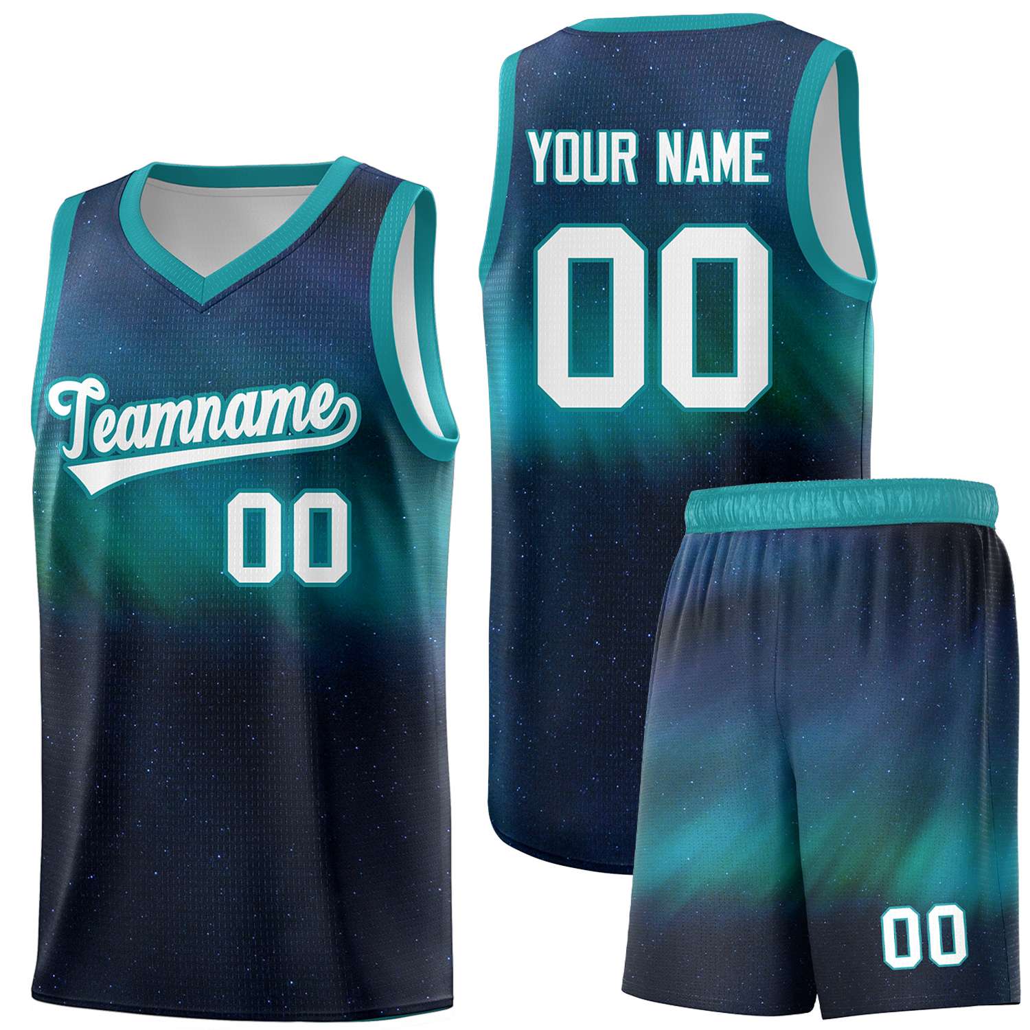 Custom Teal White Pattern Tie Dye Sports Uniform Basketball Jersey