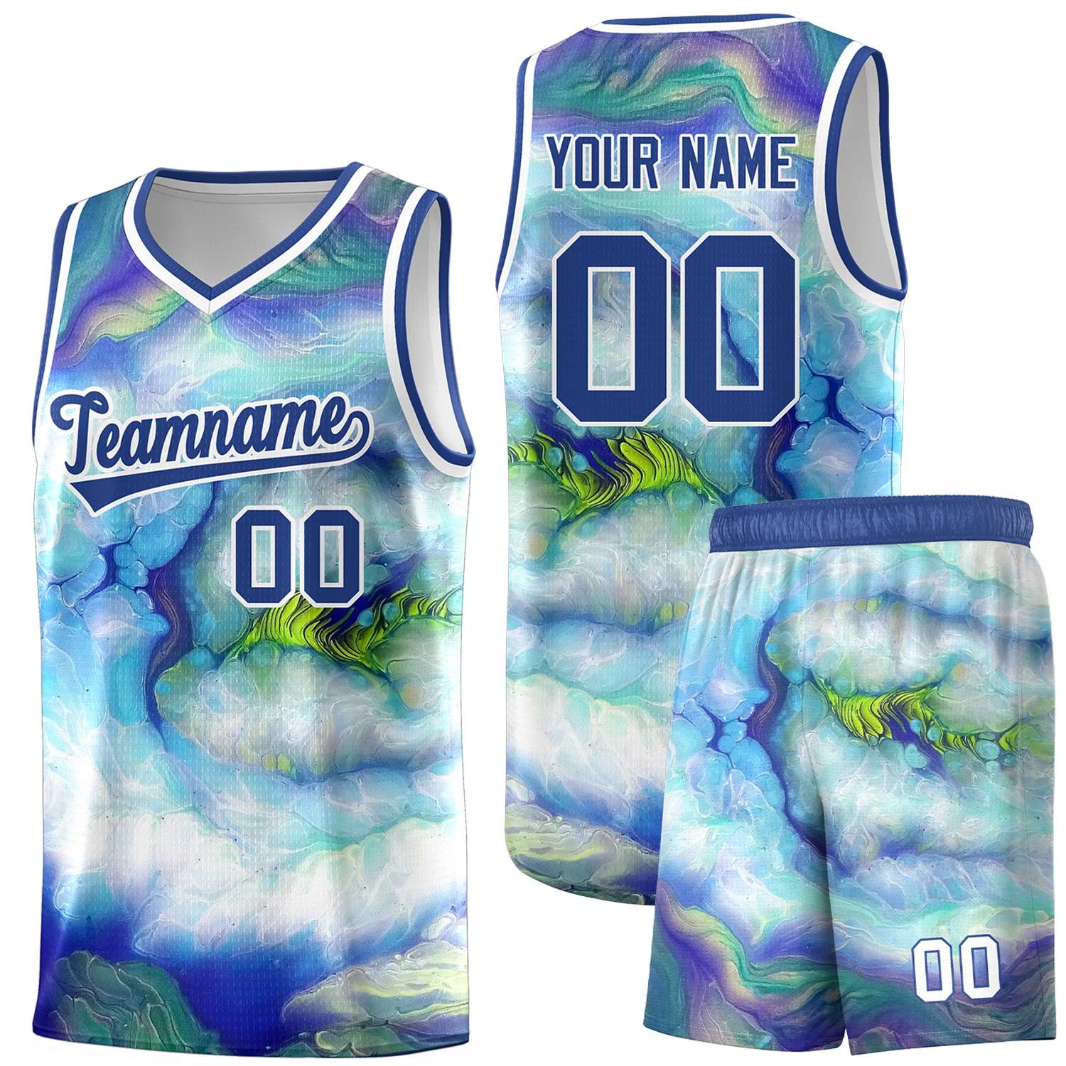 Custom Royal White Pattern Tie Dye Sports Uniform Basketball Jersey