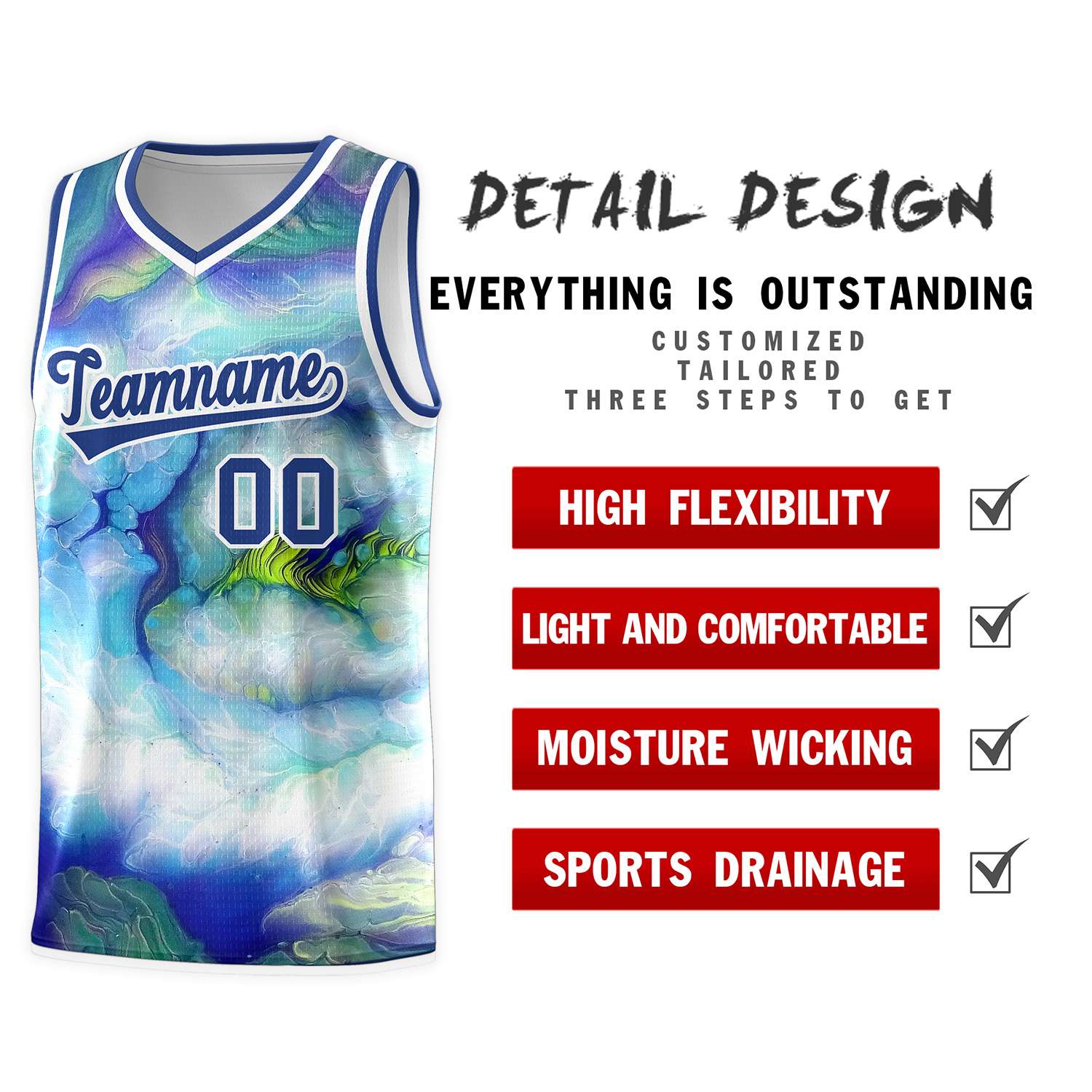 Custom Royal White Pattern Tie Dye Sports Uniform Basketball Jersey