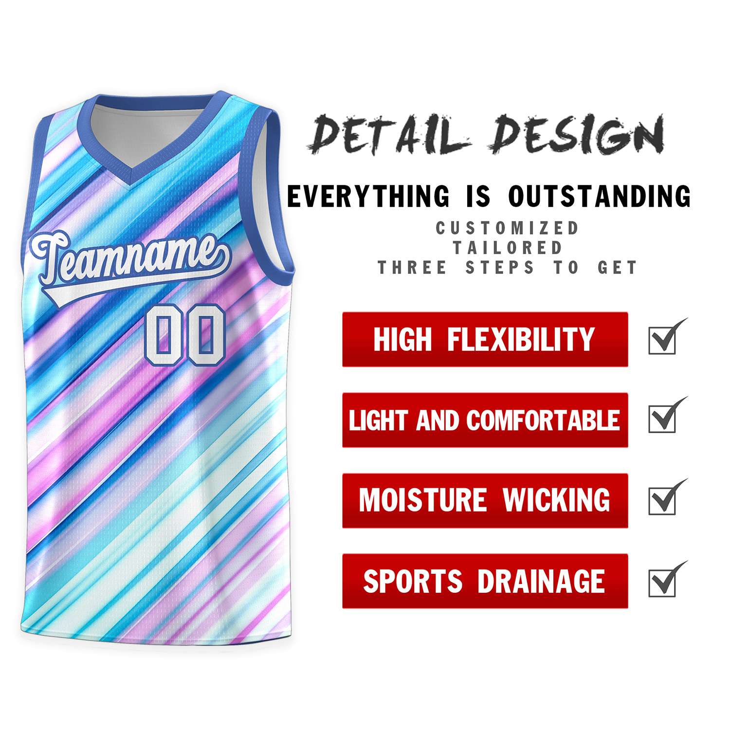 Custom Light Blue White-Purple Pattern Tie Dye Sports Uniform Basketball Jersey