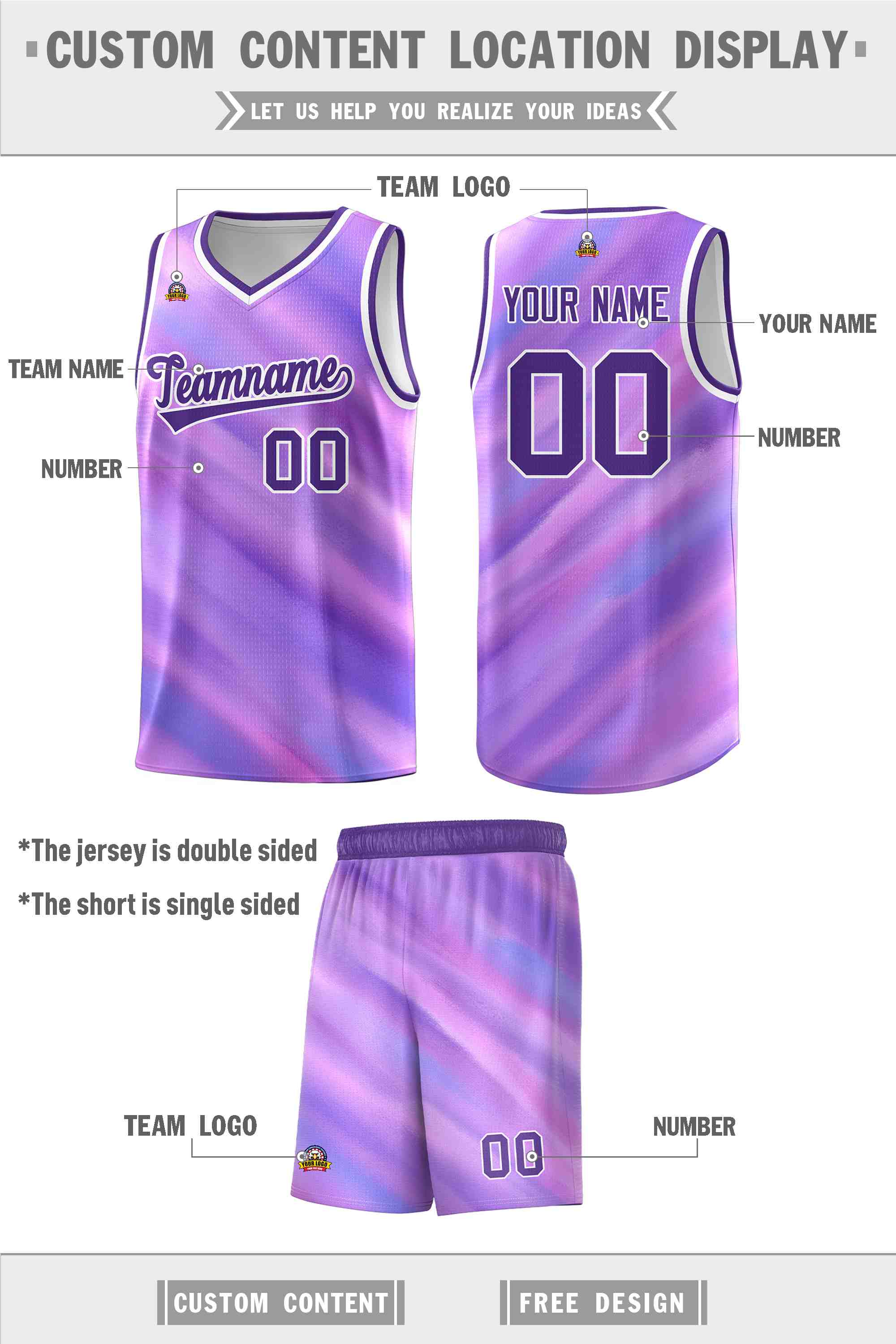 Custom Purple White Pattern Tie Dye Sports Uniform Basketball Jersey