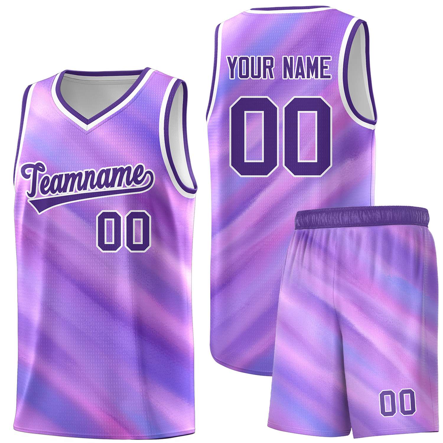 Custom Purple White Pattern Tie Dye Sports Uniform Basketball Jersey