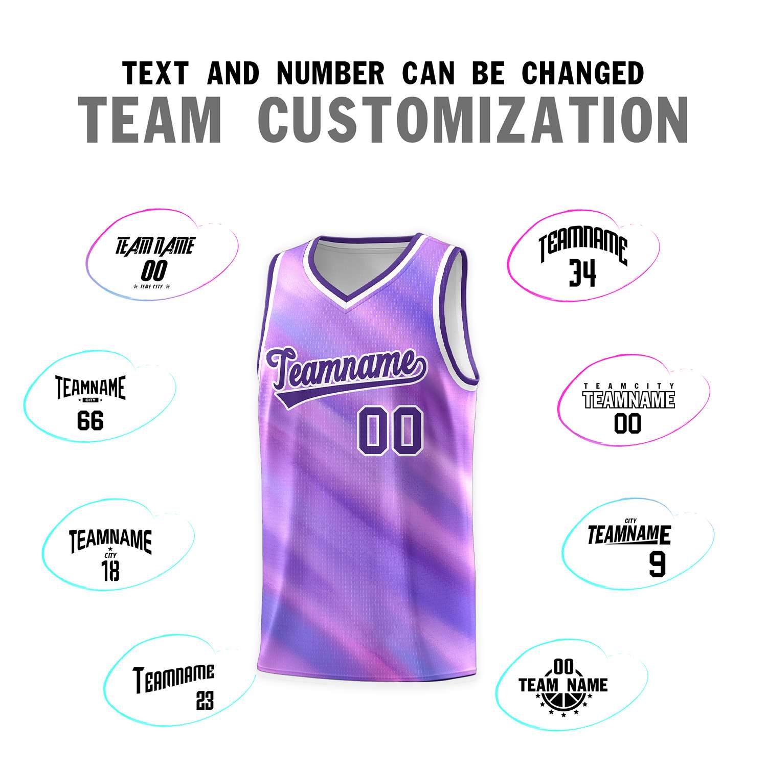 Custom Purple White Pattern Tie Dye Sports Uniform Basketball Jersey