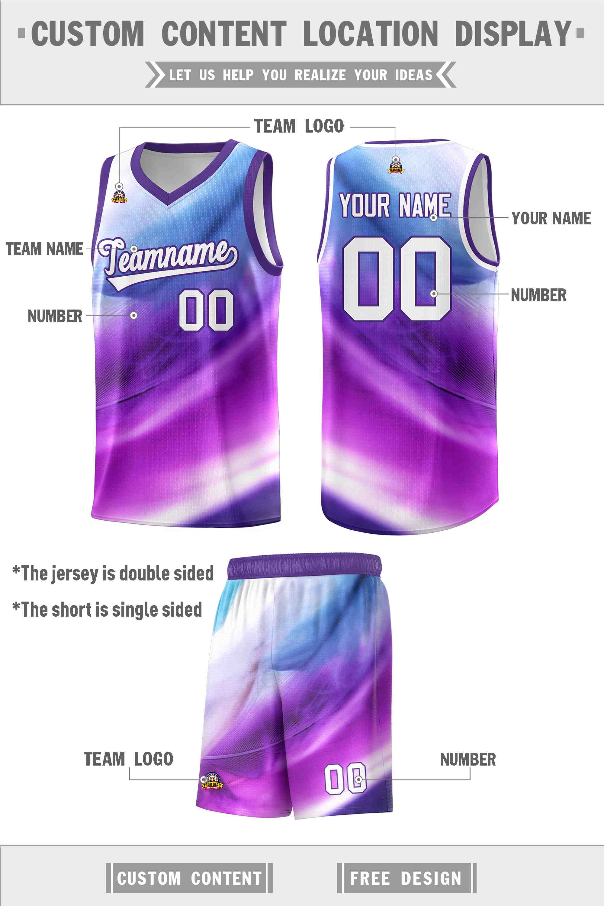 Custom Purple White Pattern Tie Dye Sports Uniform Basketball Jersey