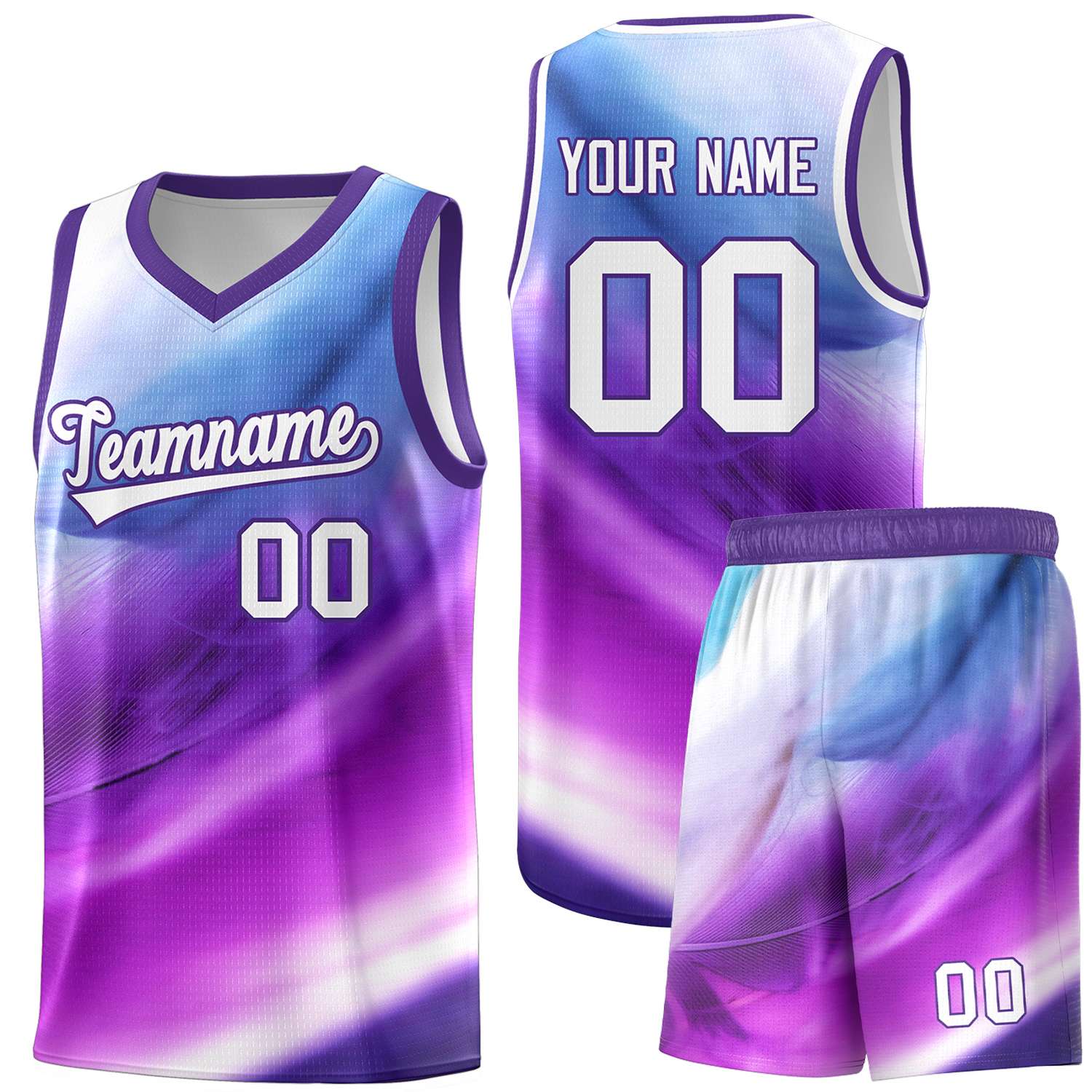 Custom Purple White Pattern Tie Dye Sports Uniform Basketball Jersey