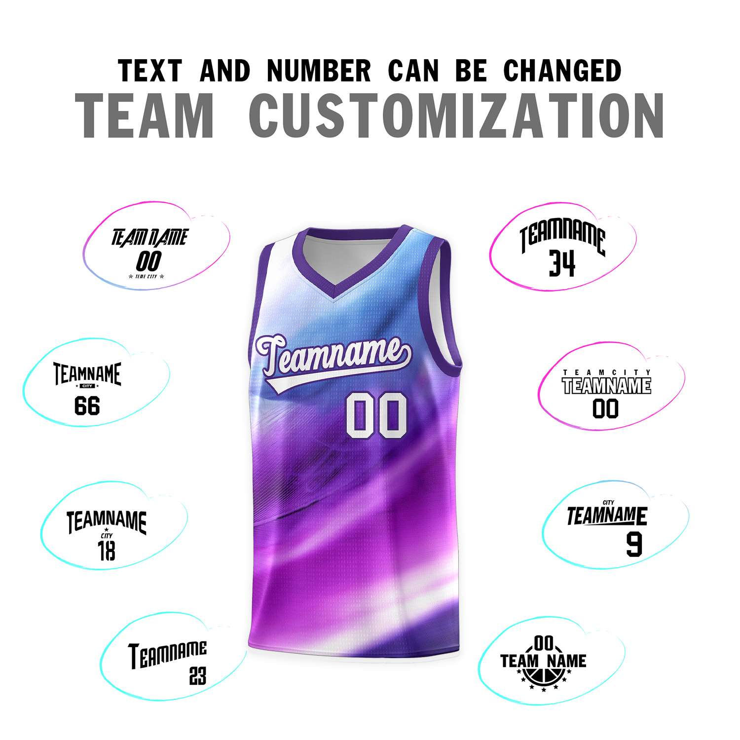 Custom Purple White Pattern Tie Dye Sports Uniform Basketball Jersey