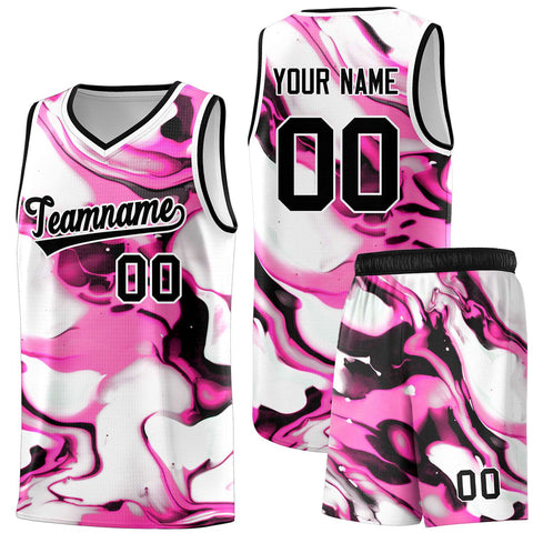 Custom Black White-Pink Pattern Tie Dye Sports Uniform Basketball Jersey
