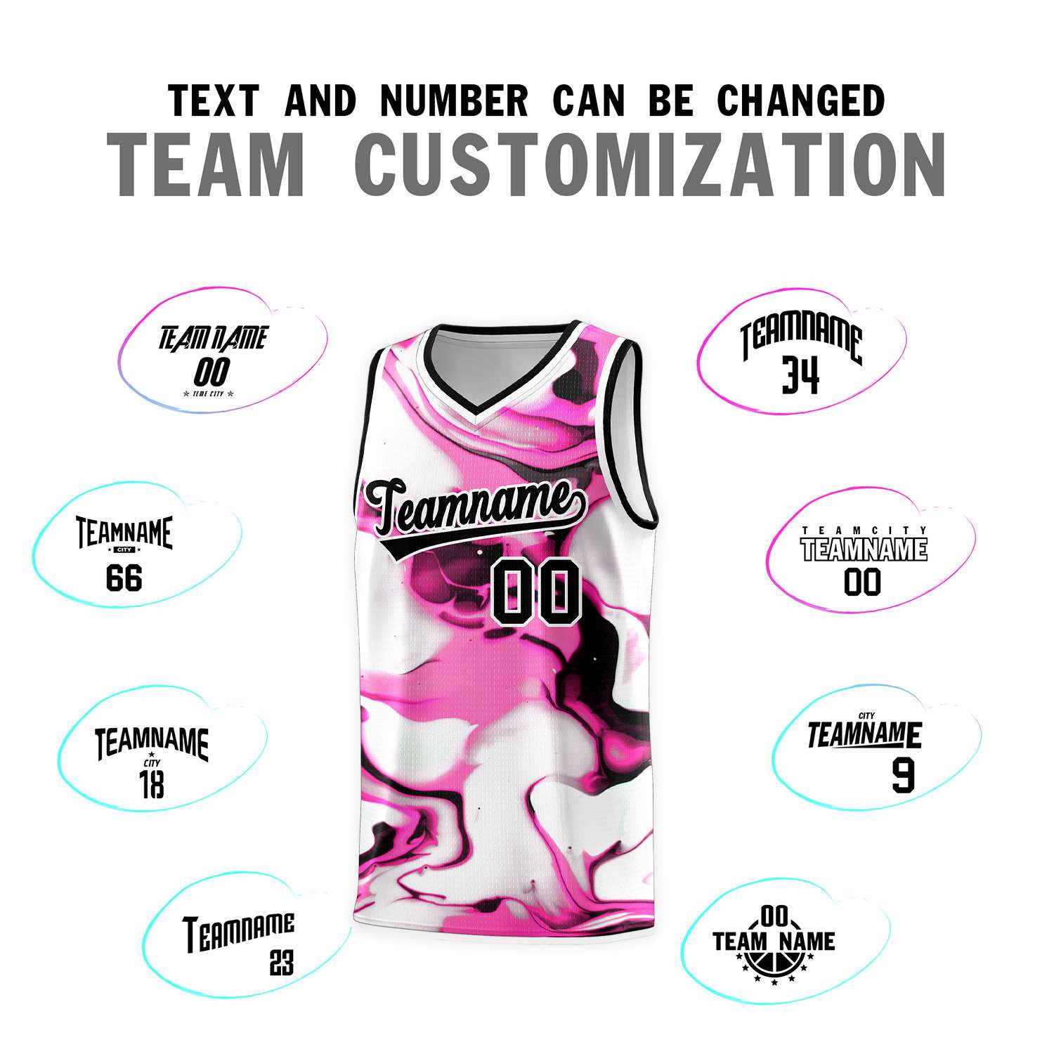 Custom Black White-Pink Pattern Tie Dye Sports Uniform Basketball Jersey