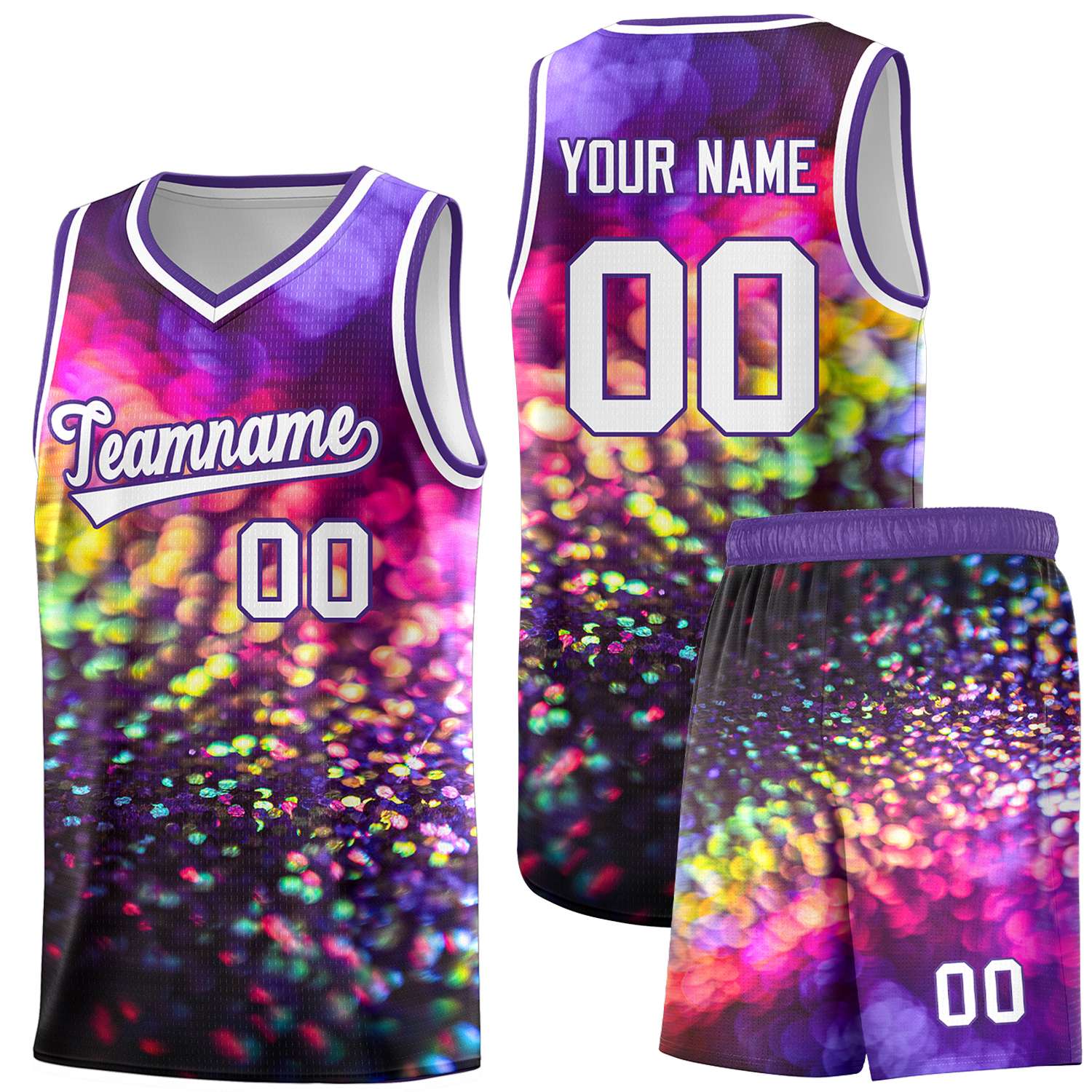 Custom Purple White Pattern Tie Dye Sports Uniform Basketball Jersey