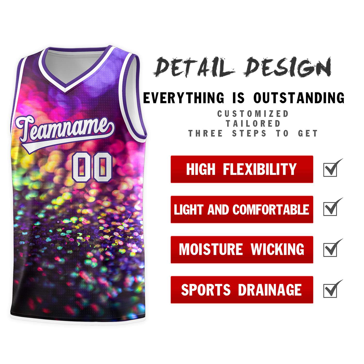 Custom Purple White Pattern Tie Dye Sports Uniform Basketball Jersey