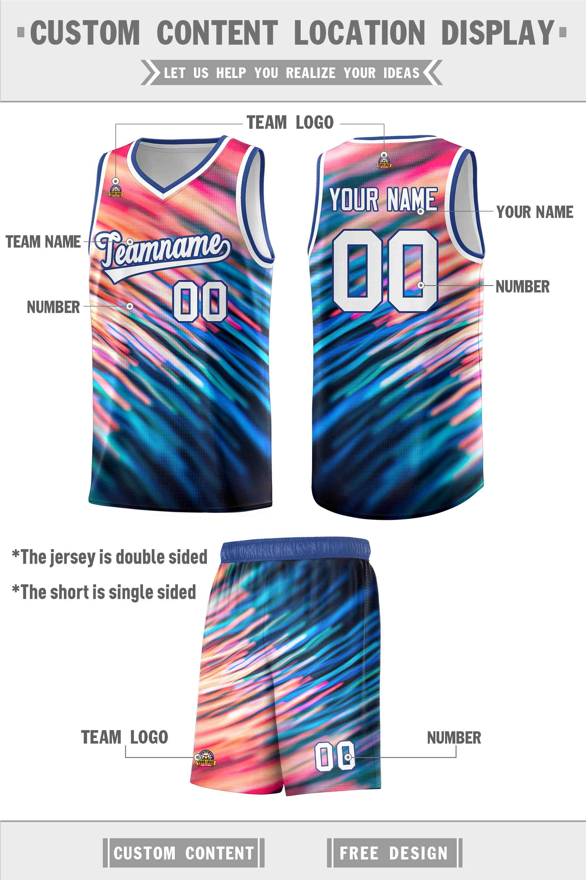 Custom Royal White Pattern Tie Dye Sports Uniform Basketball Jersey