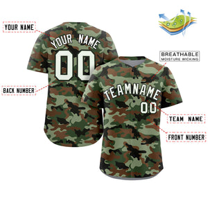 Custom Camo White Green-Black Authentic Baseball Jersey