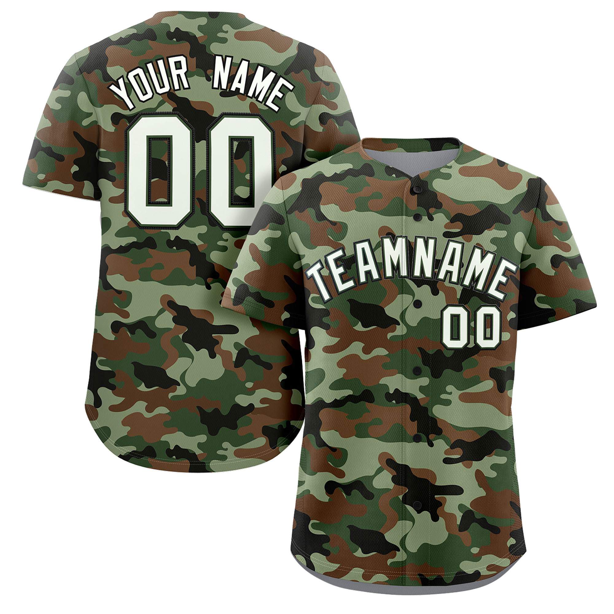 Custom Camo White Green-Black Authentic Baseball Jersey