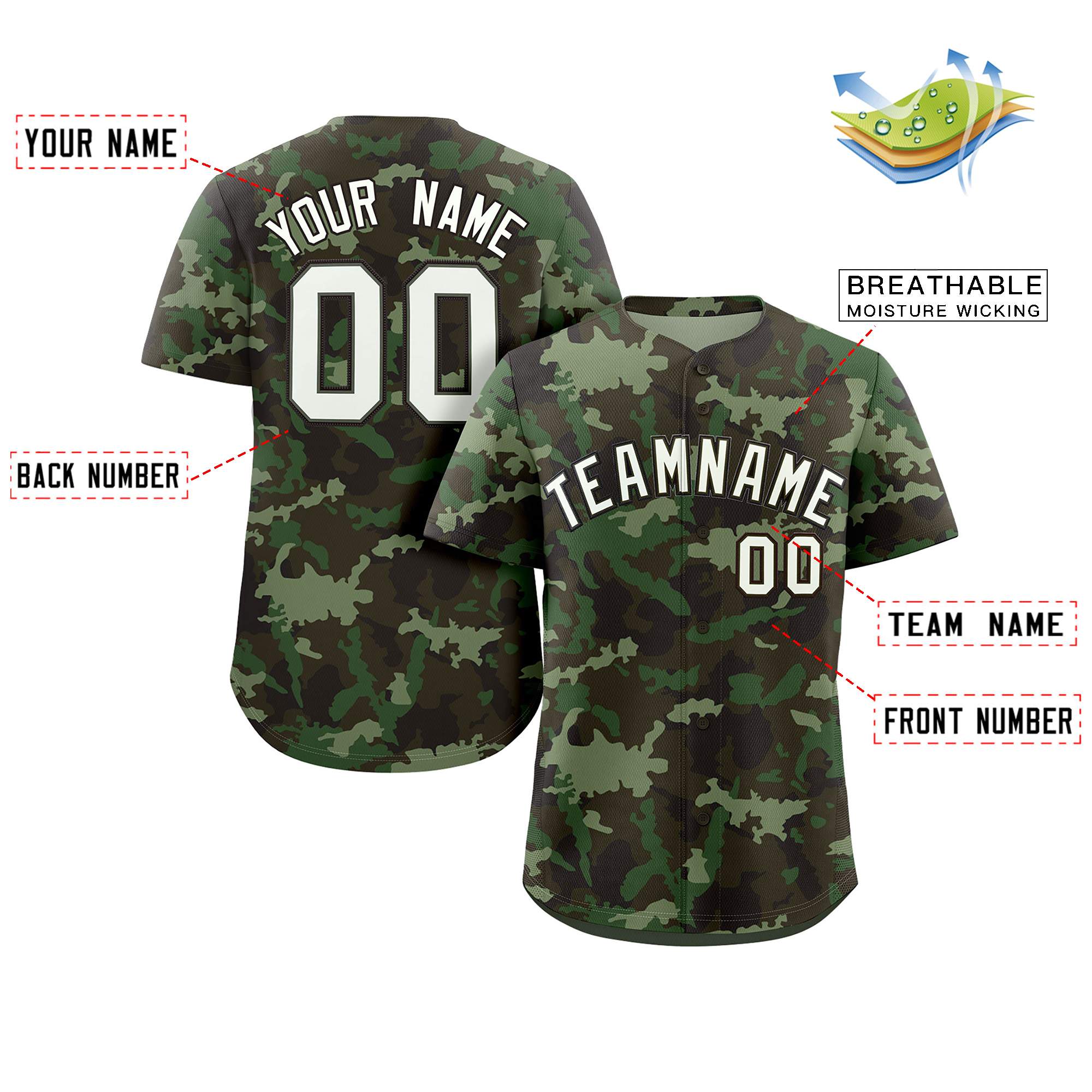 Custom Camo White Green-Brown Authentic Baseball Jersey