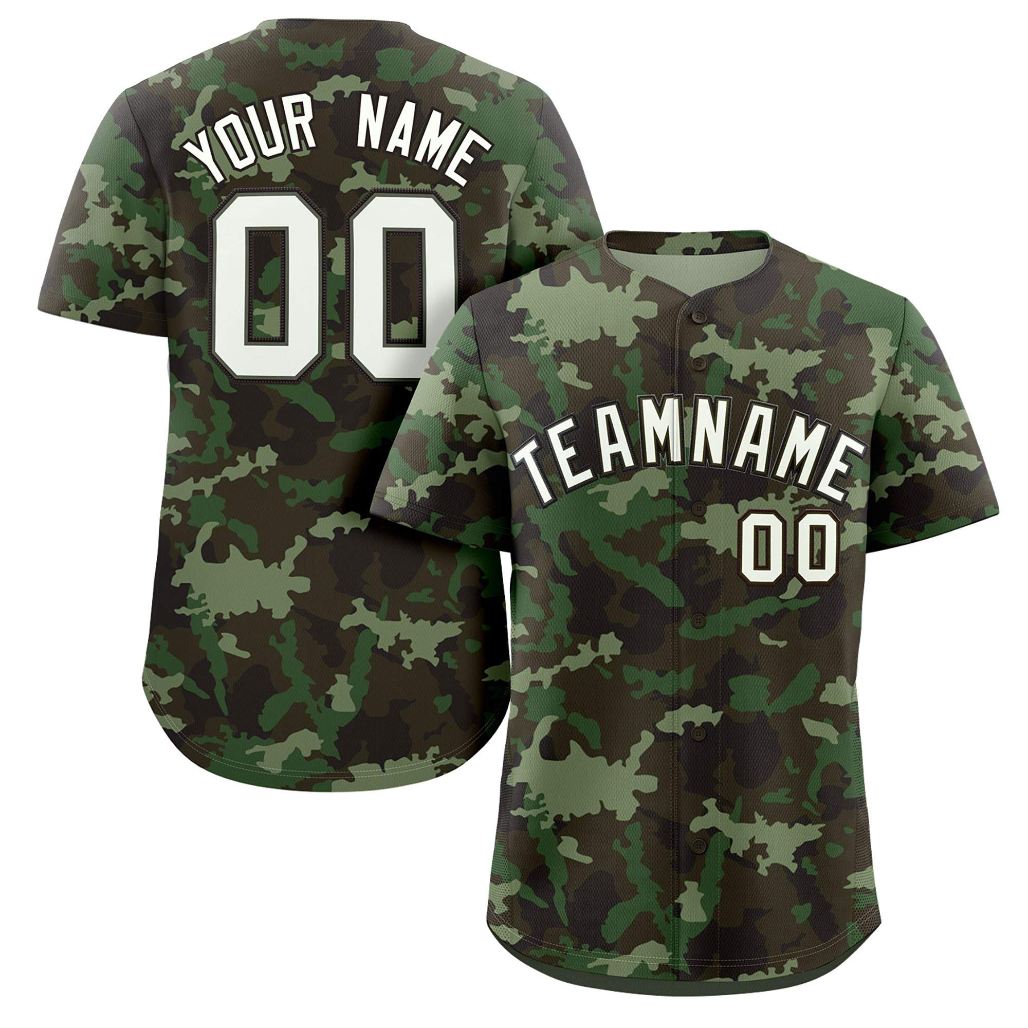 Custom Camo White Green-Brown Authentic Baseball Jersey