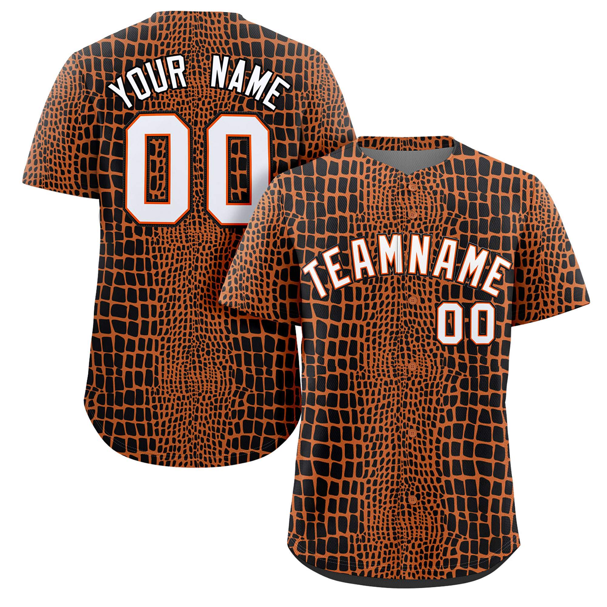 Custom Black-Orange Crocodile Graffiti Pattern Authentic Baseball Jersey