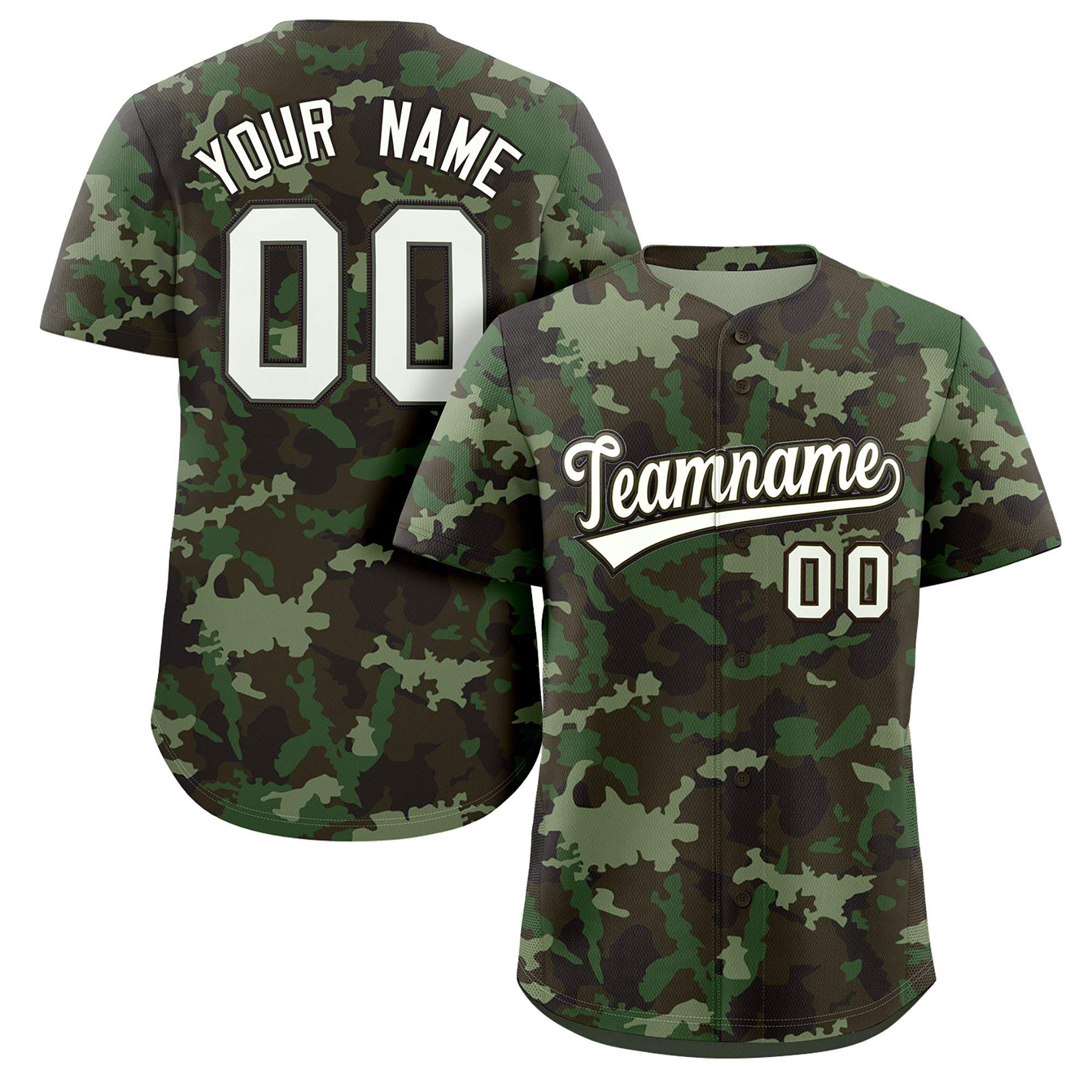 Custom Camo White Green-Brown Authentic Baseball Jersey