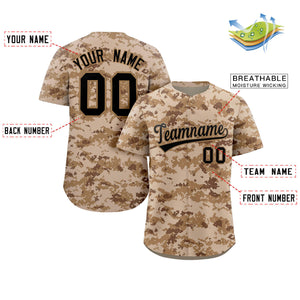 Custom Camo Black Old-Gold Authentic Baseball Jersey