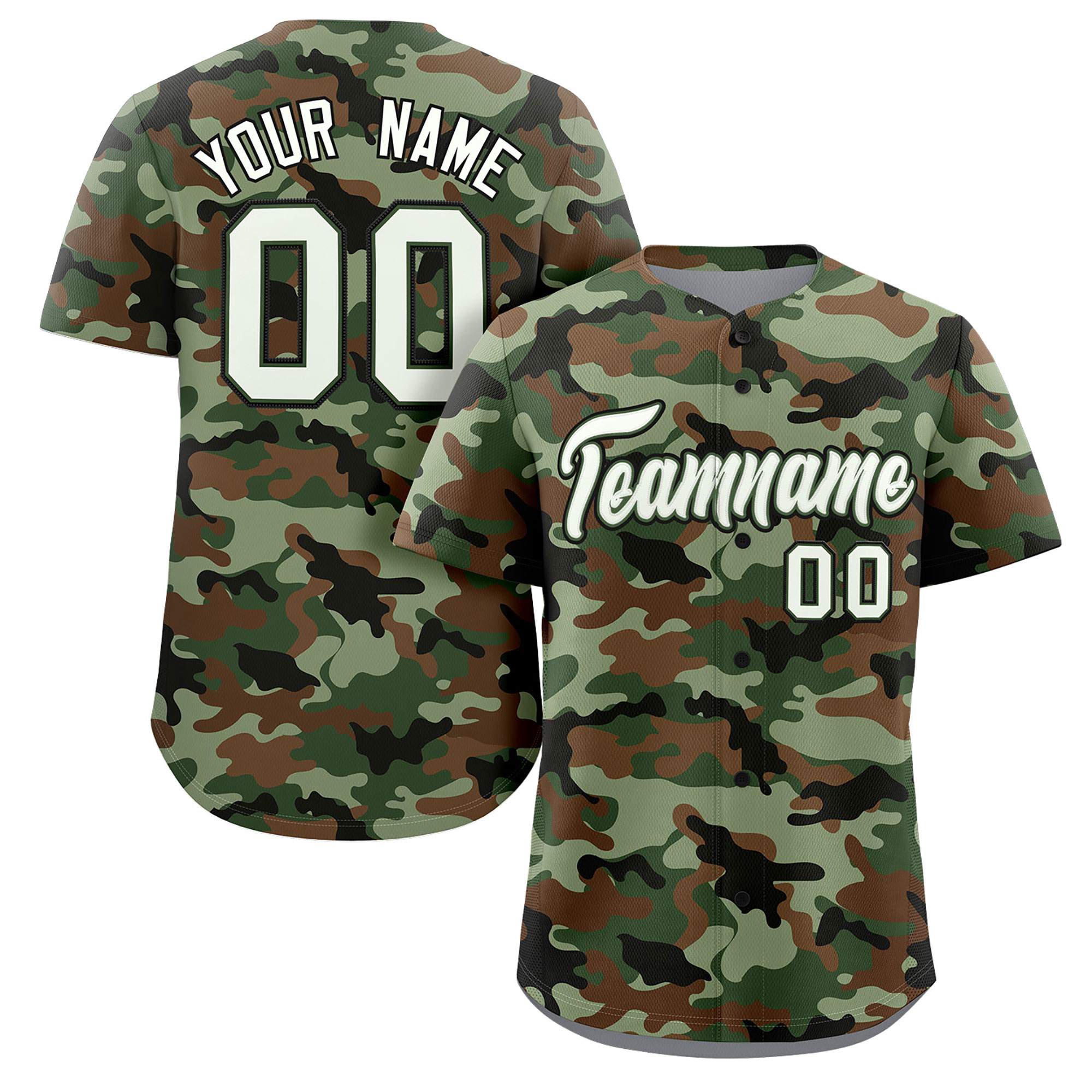 Custom Camo White Green-Black Authentic Baseball Jersey