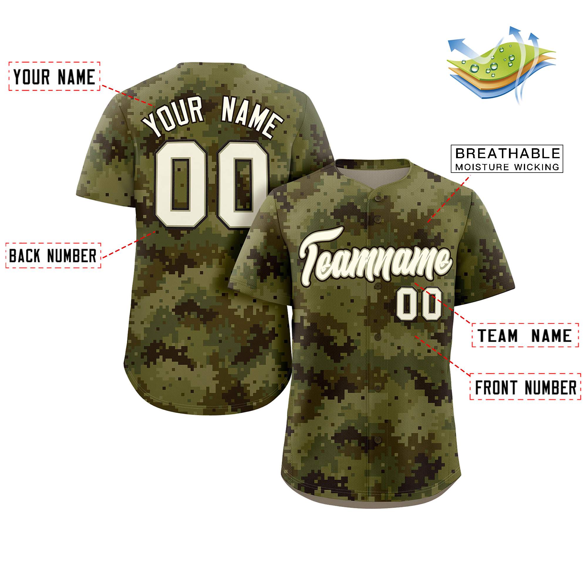 Custom Camo Cream Green-Brown Authentic Baseball Jersey