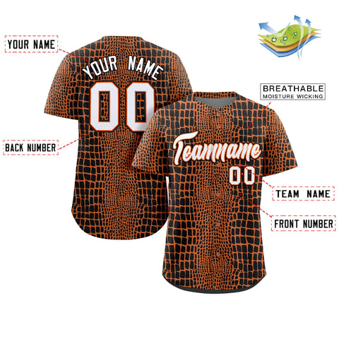 Custom Black-Orange Crocodile Graffiti Pattern Authentic Baseball Jersey