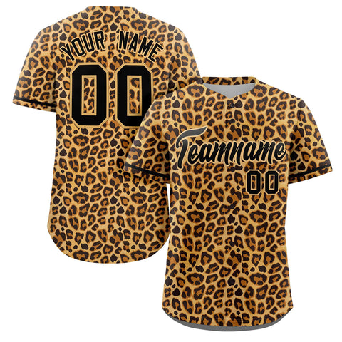 Custom Black-Old Gold Leopard Graffiti Pattern Authentic Baseball Jersey