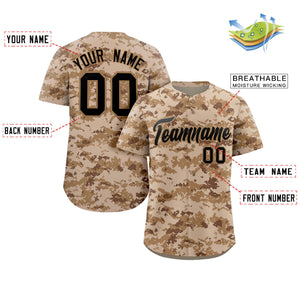 Custom Camo Black Old-Gold Authentic Baseball Jersey